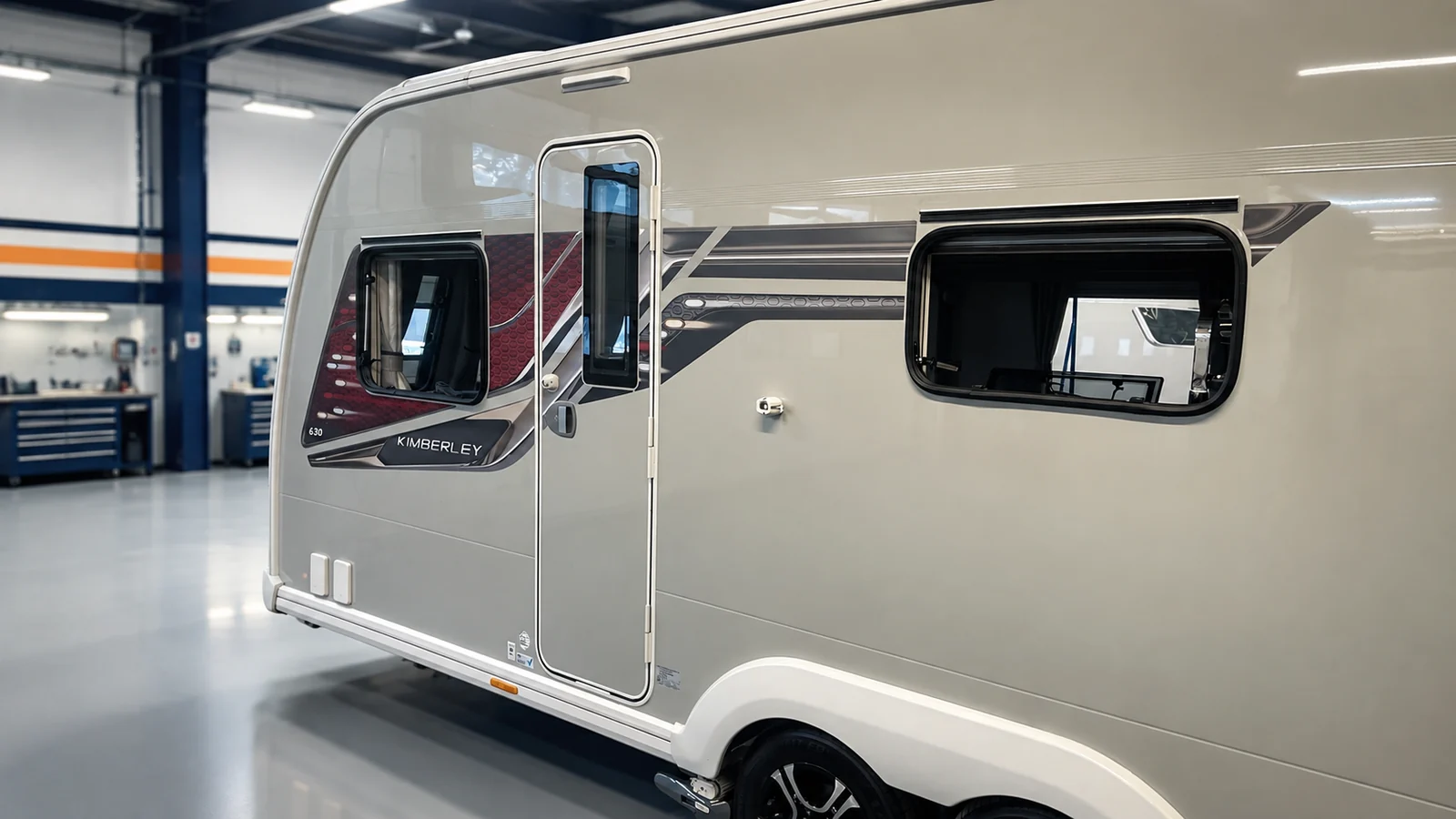 Finished Kimberley caravan in a clean specialist repair workshop