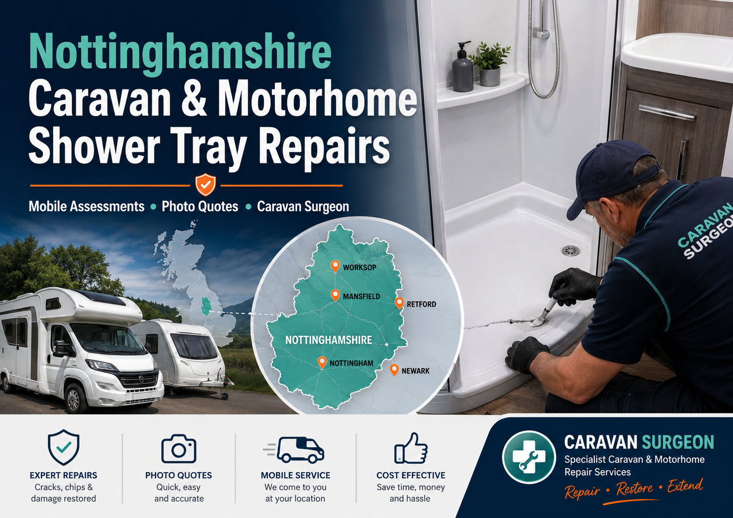 caravan shower tray repairs nottinghamshire